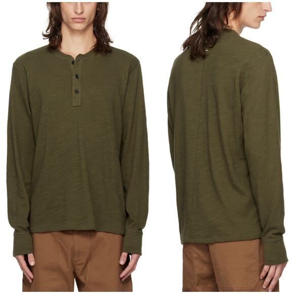 Rag & Bone | Men | Olive Green Basic Essential LS Slub Cotton Henley | Medium - Picture 10 of 15
